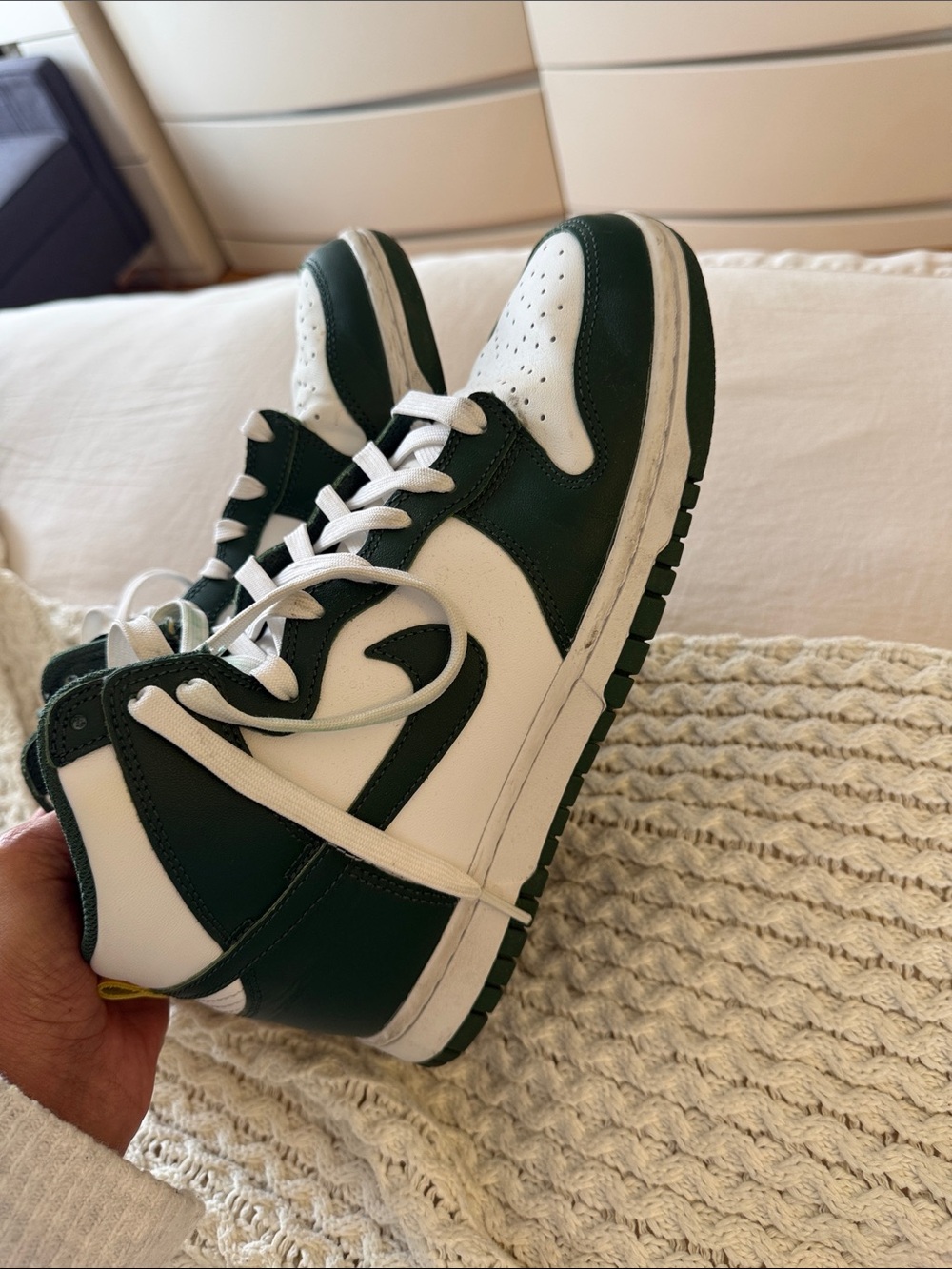 Nike Dunk High White and Dark Green High-Top Sneakers